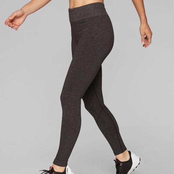 ATHLETA Shimmer Seamless Tight Espresso Legging Size Medium Gold Brown LIKE NEW - Picture 1 of 8